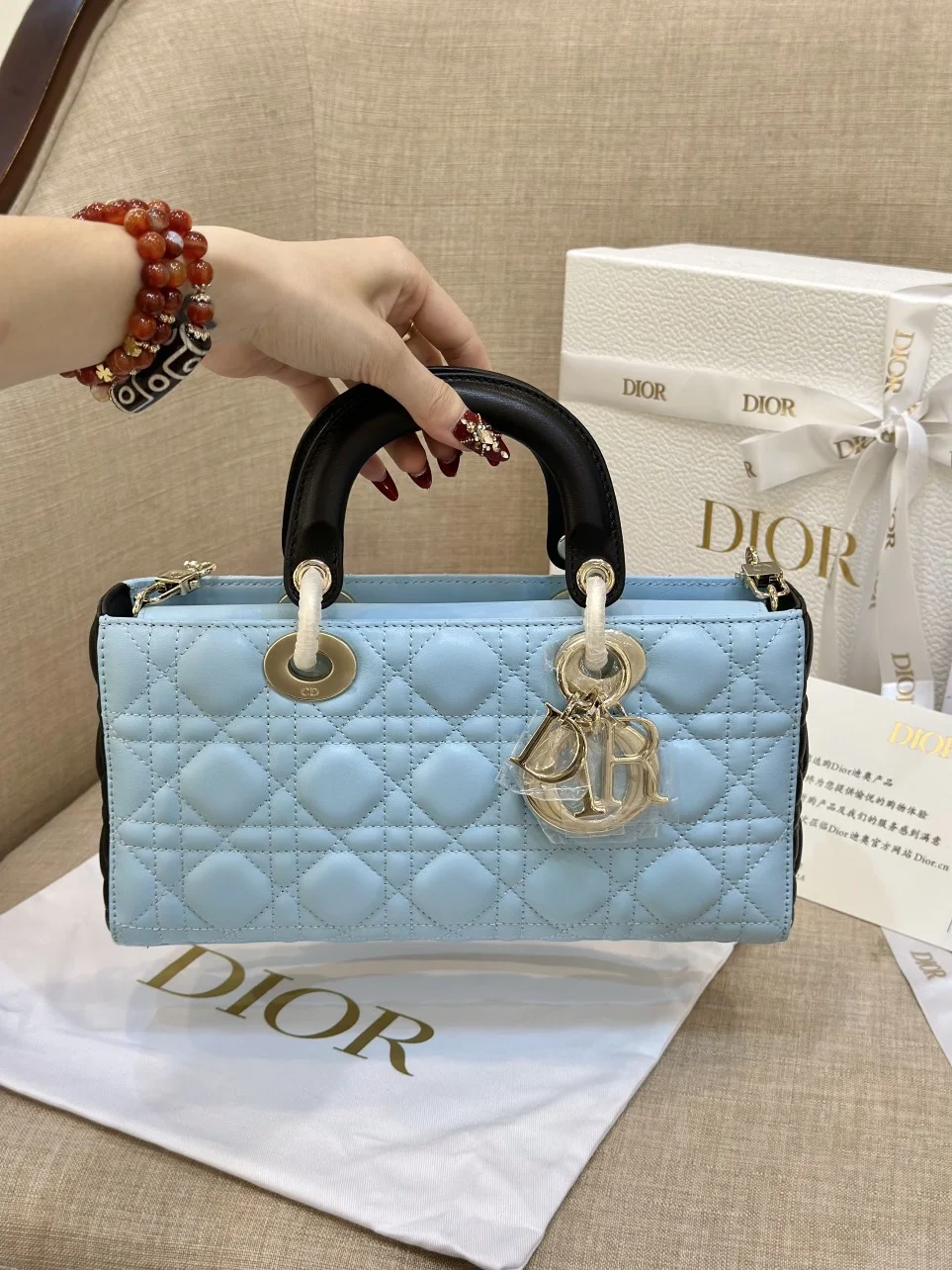 Dior D-Joy Women’s Handbag, Ice Blue Cowhide Leather, 26 cm product view 8