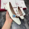 Valentino Women White Leather Embellished Flats product view 3