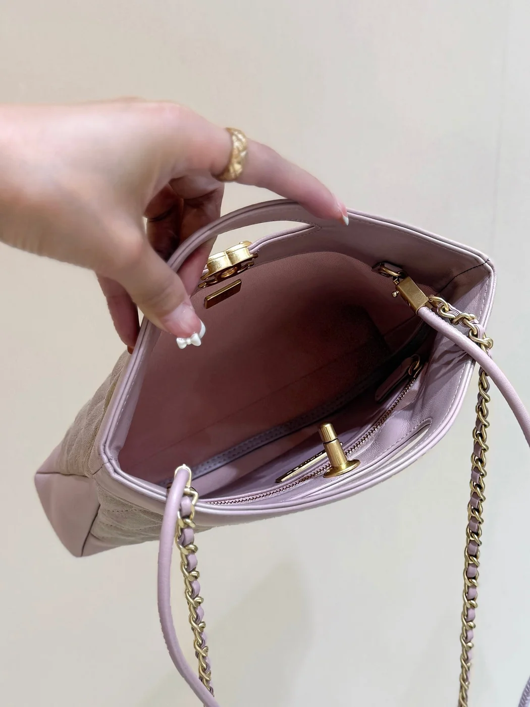 Chanel Calfskin Suede Quilted Mini 31 Shopping Bag — Mauve product view 4