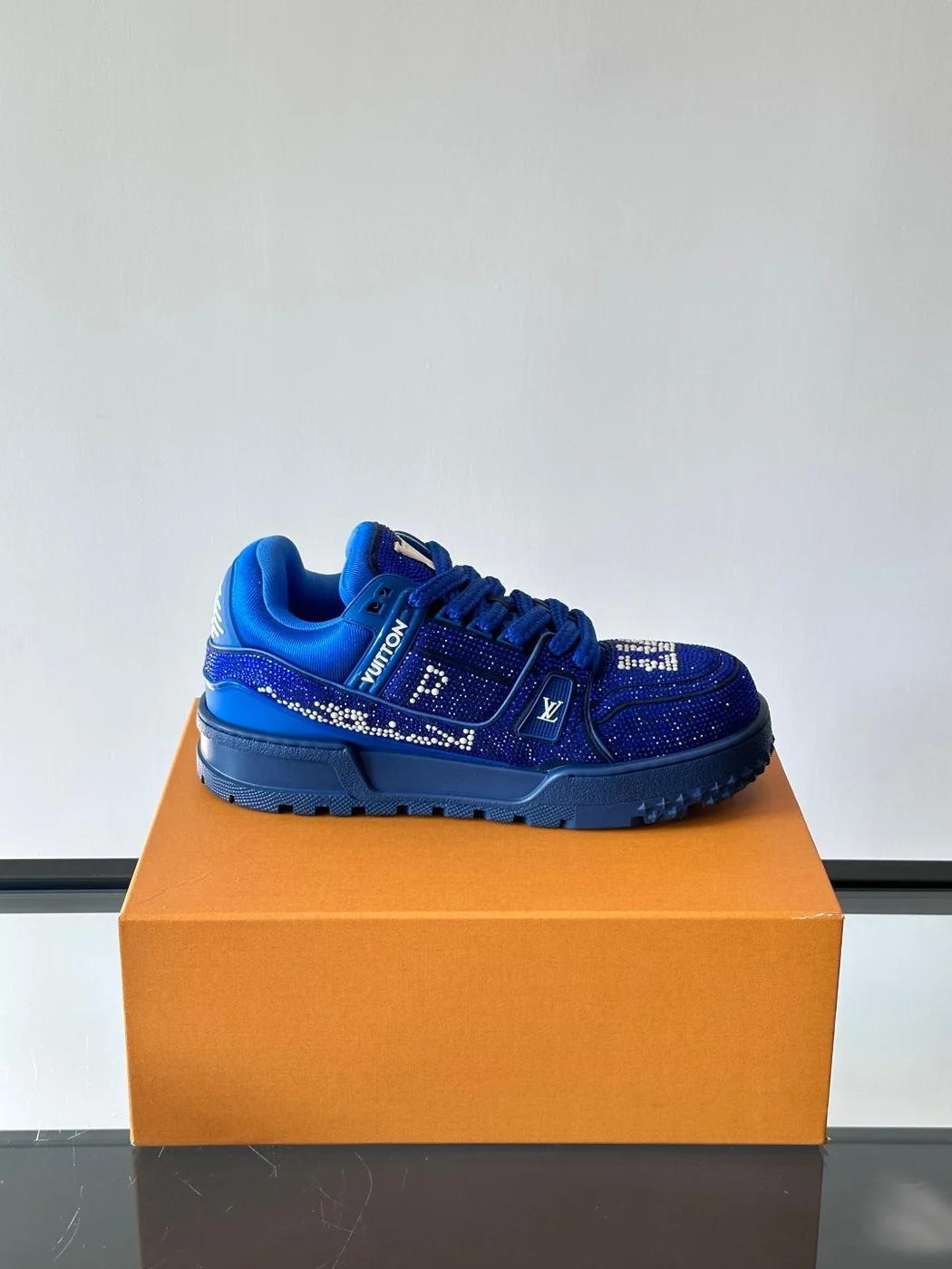 Louis Vuitton Men Blue Fabric Embellished Sneakers product view 6