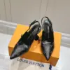Louis Vuitton Women Black Patterned Leather Heels — Tonal Gray Pattern product view 4