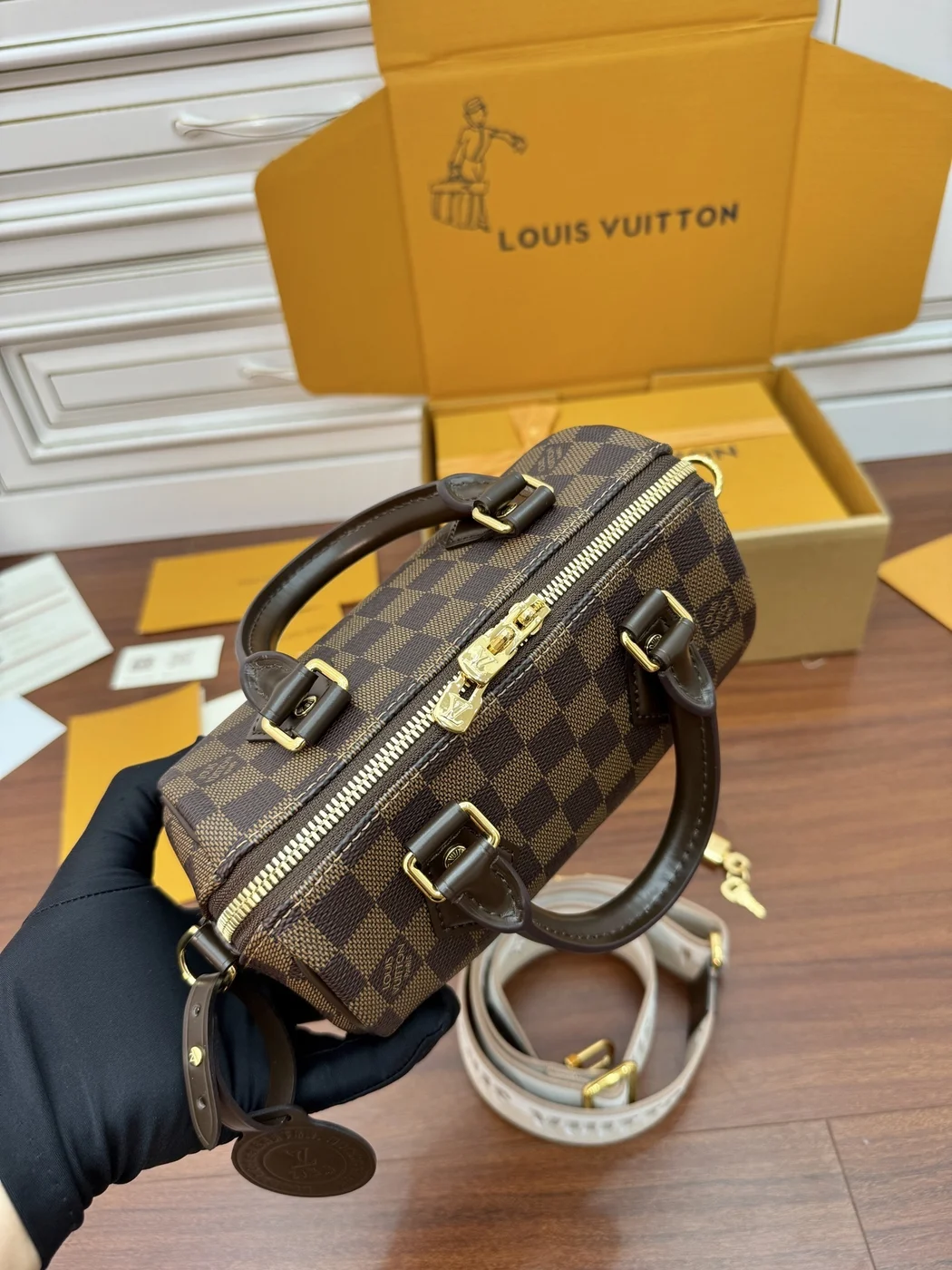 Louis Vuitton Alma Bag Brown Damier with Pale Strap product view 3
