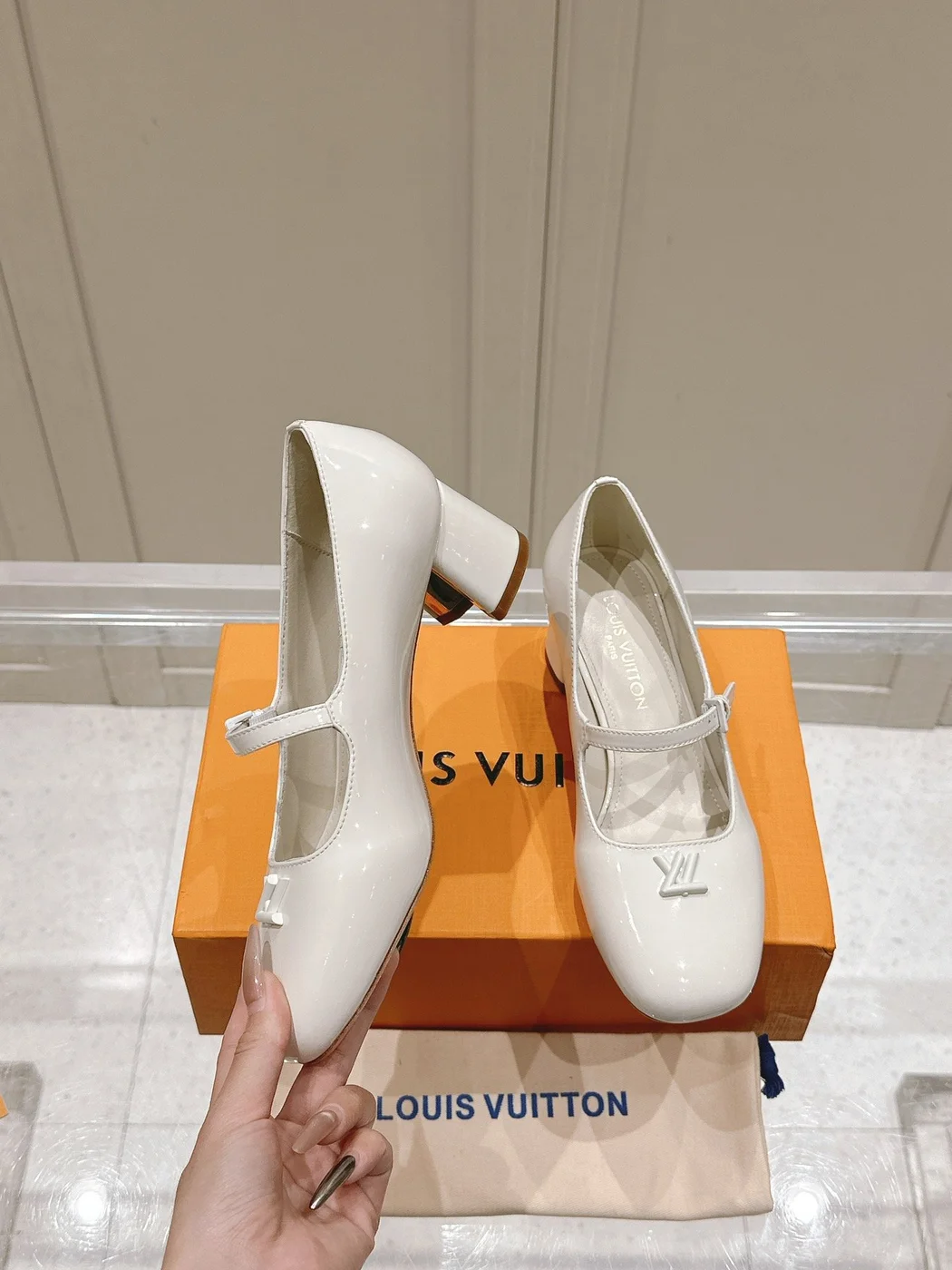 Louis Vuitton Women White Patent Leather Heels product view 3