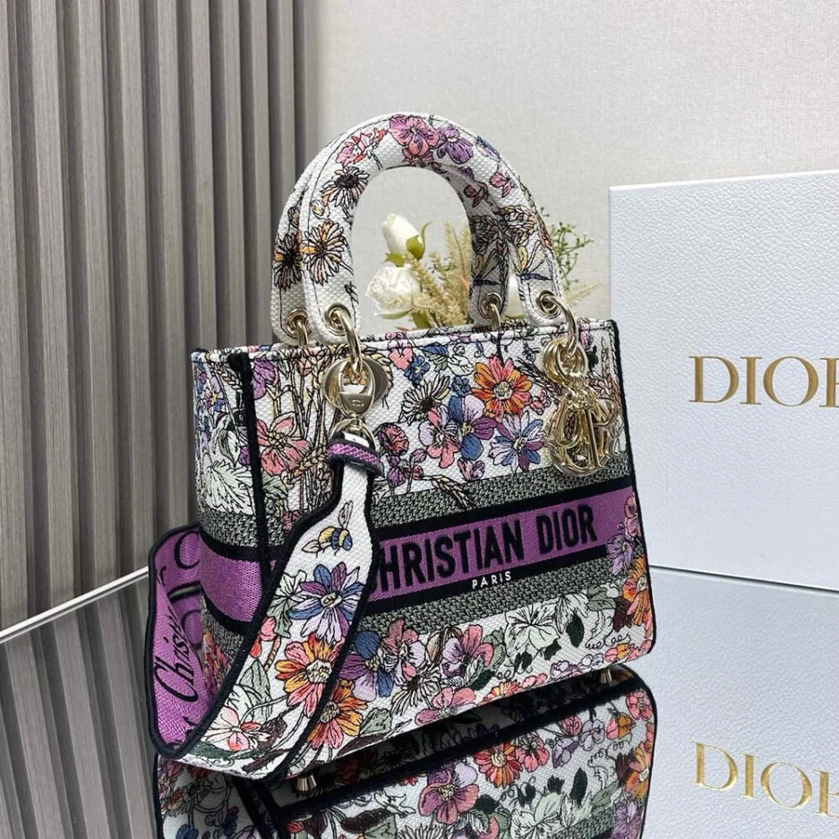 Dior Medium Dioriviera Lady D-Lite Bag — Multicolor with Pink Band product view 2