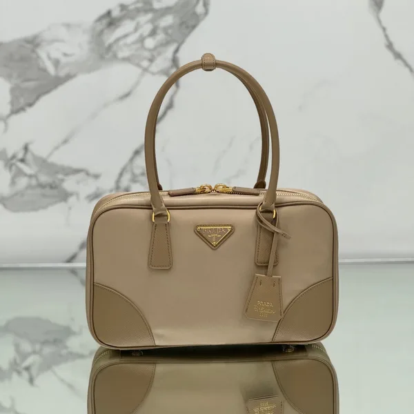 Prada Medium Top Handle Bag 30 In Dried Moss Nylon And Calfskin Trim product photo