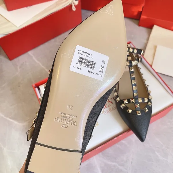 Valentino Women Black Studded T-Strap Flats with Pointed Toe product view 5