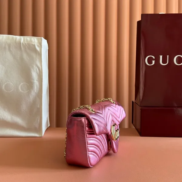 Gucci GG Marmont Bag 22 In Metallic Pink Lambskin product view 4