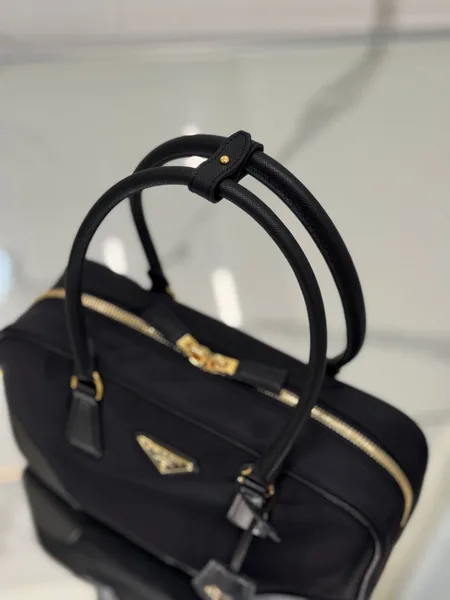 Prada Medium Top Handle Bag 30 In Black Nylon And Calfskin Trim product view 3