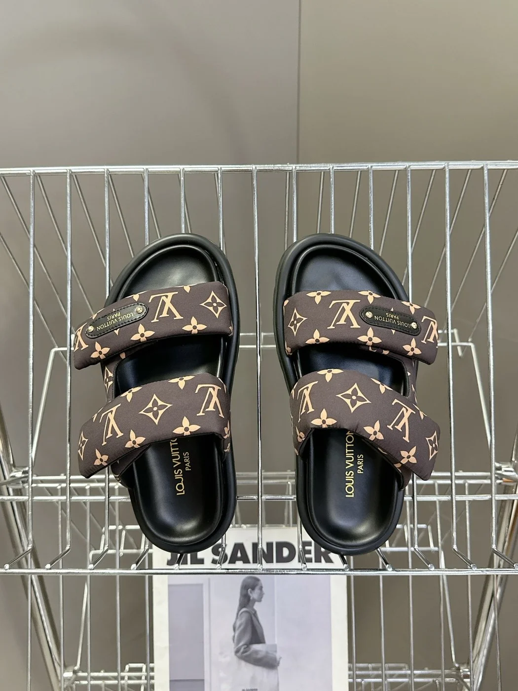 Louis Vuitton Women Black Brown Patterned Fabric Sandals product view 2