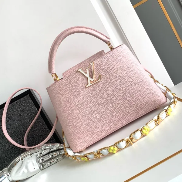 Louis Vuitton Capucines BB Pink Handbags Lock Gold 27x18x9cm product photo