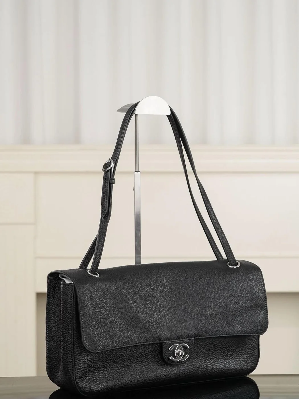 Chanel Maxi Flap 32 Black Silver Hradware Bag product view 3