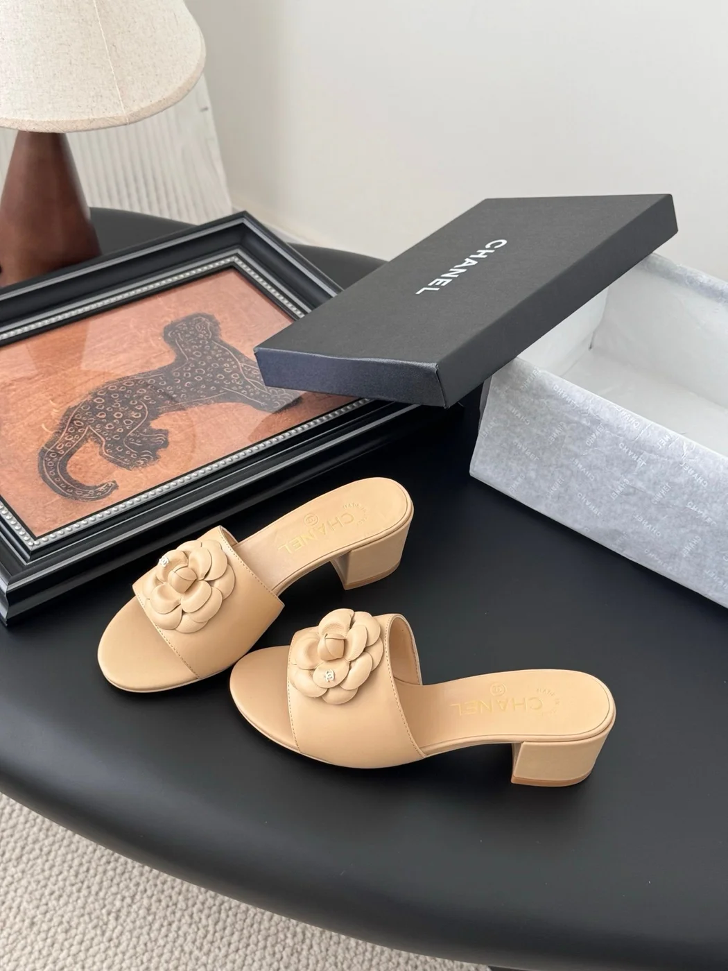 Chanel Women Beige Leather Mules product view 2