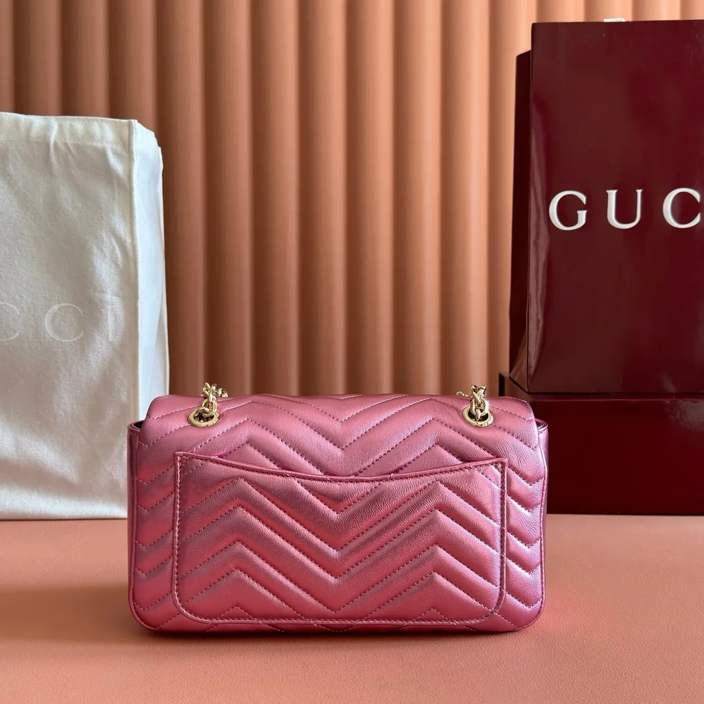 Gucci GG Marmont Bag 22 In Metallic Pink Lambskin product view 2