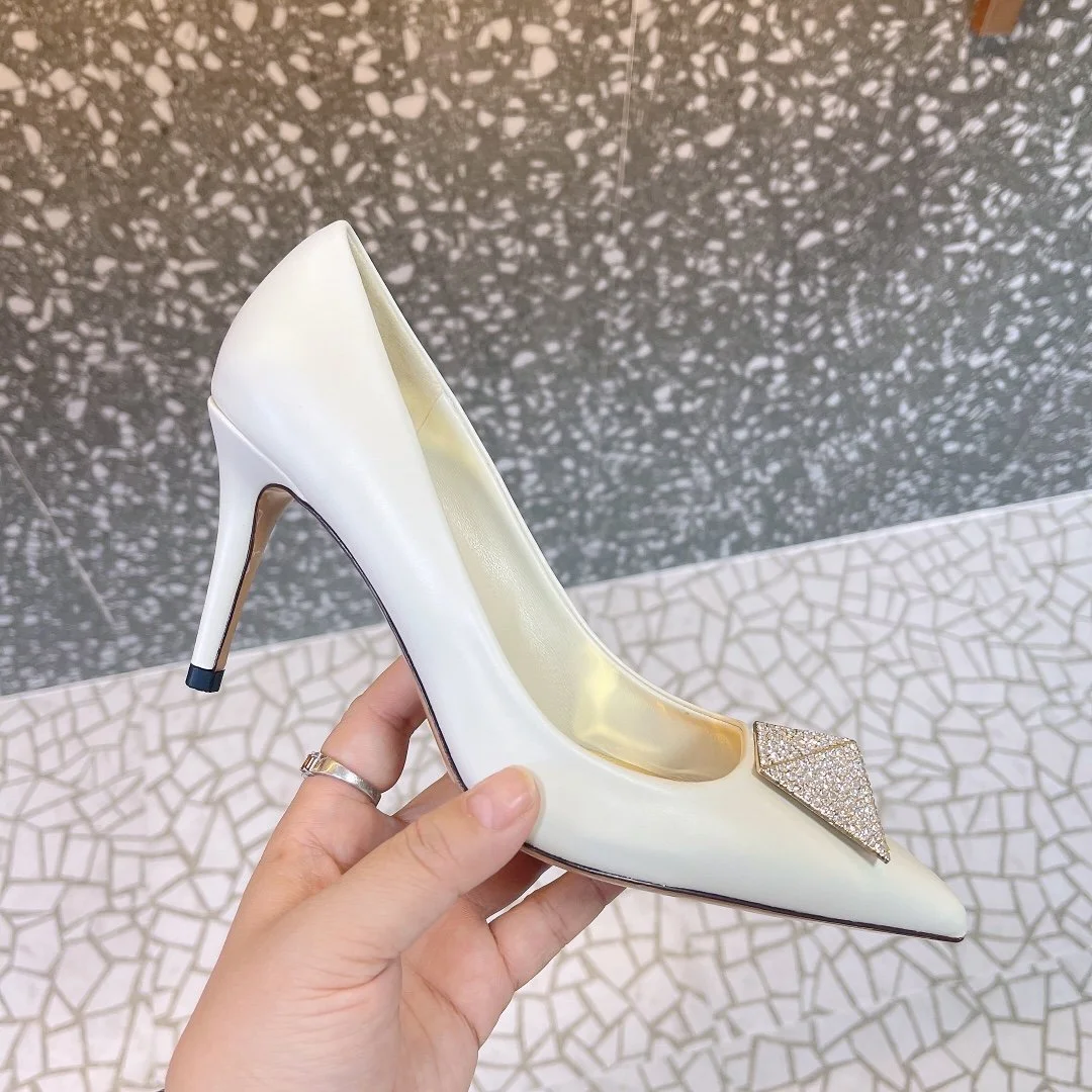 Valentino Women White Leather Rhinestone Embellished Heels product view 1