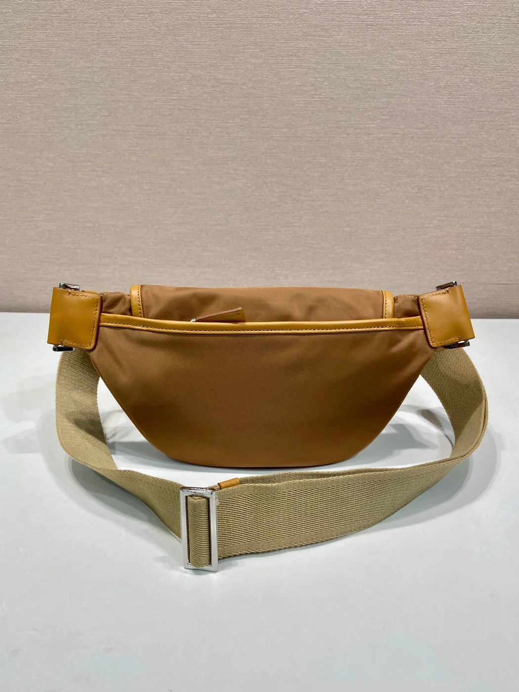 Prada Belt Bag 18 In Sepia Brown Re-Nylon And Calfskin Trim product view 4