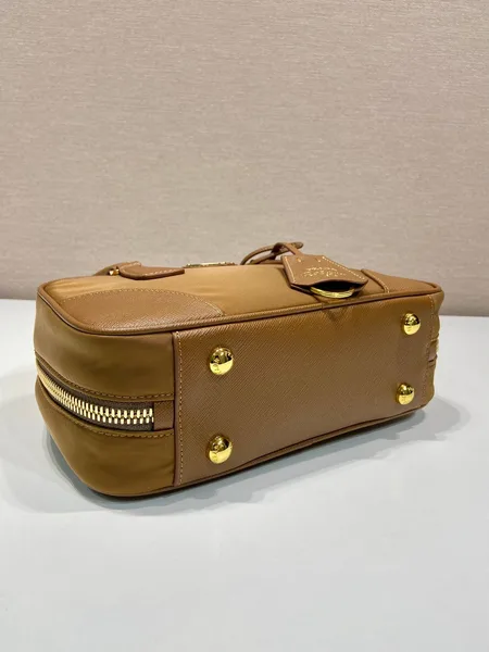 Prada Small Top Handle Bag 25 In Golden Brown Nylon And Calfskin Trim product view 2