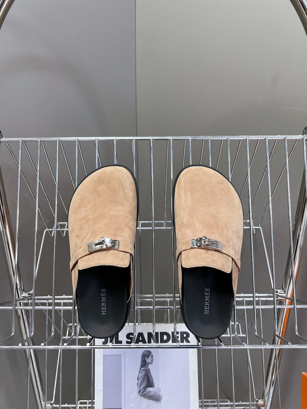 Hermès Women Beige Suede Leather Slippers product view 4