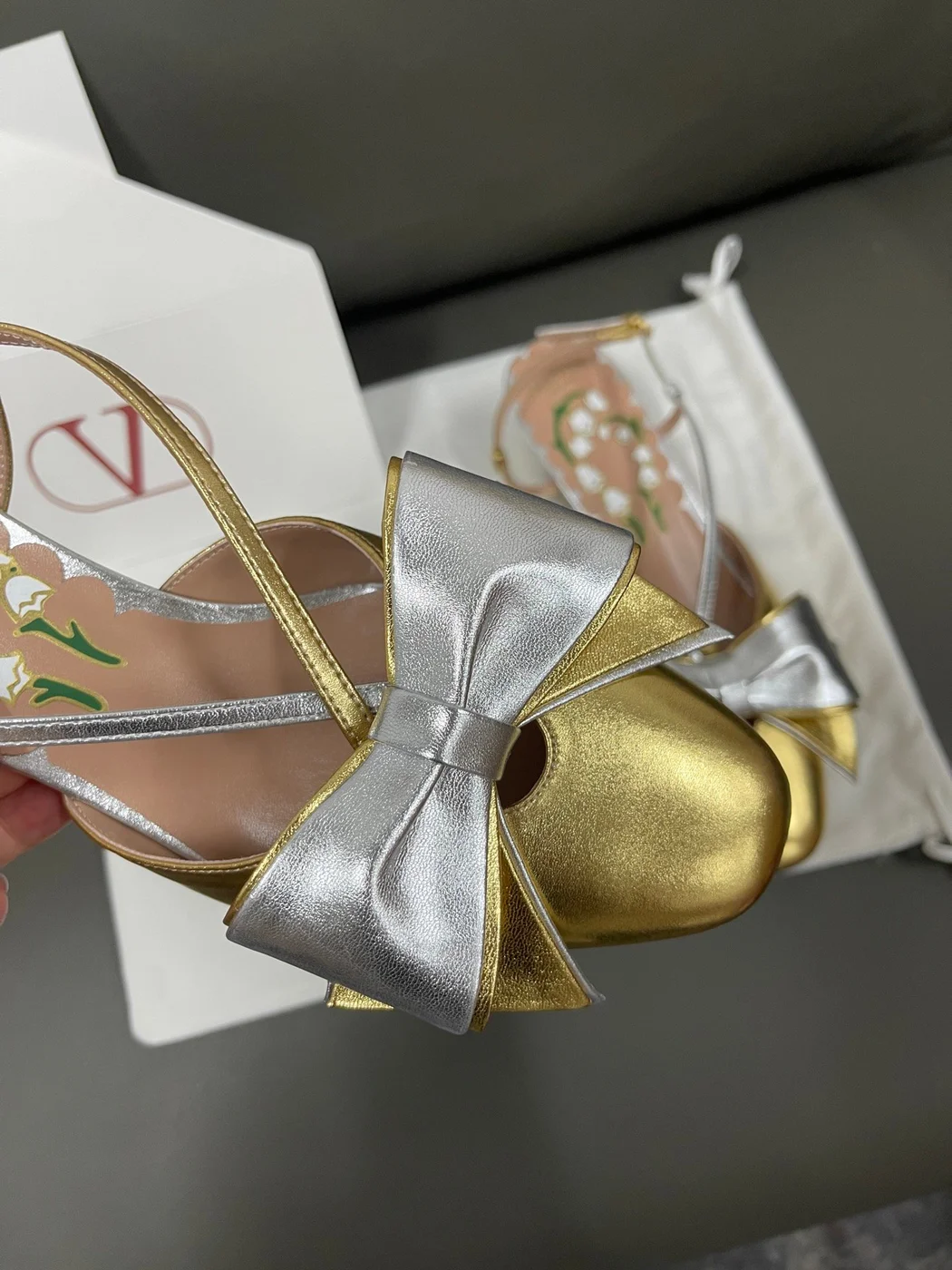 Valentino Women Gold Metallic Leather Heels product view 6