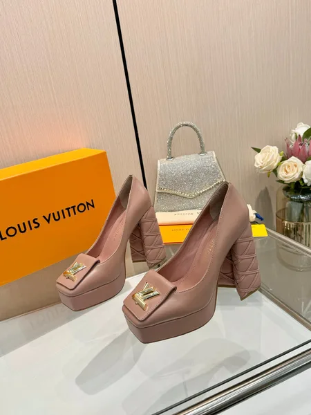 Louis Vuitton Women Pink Leather Quilted Block Heels product photo