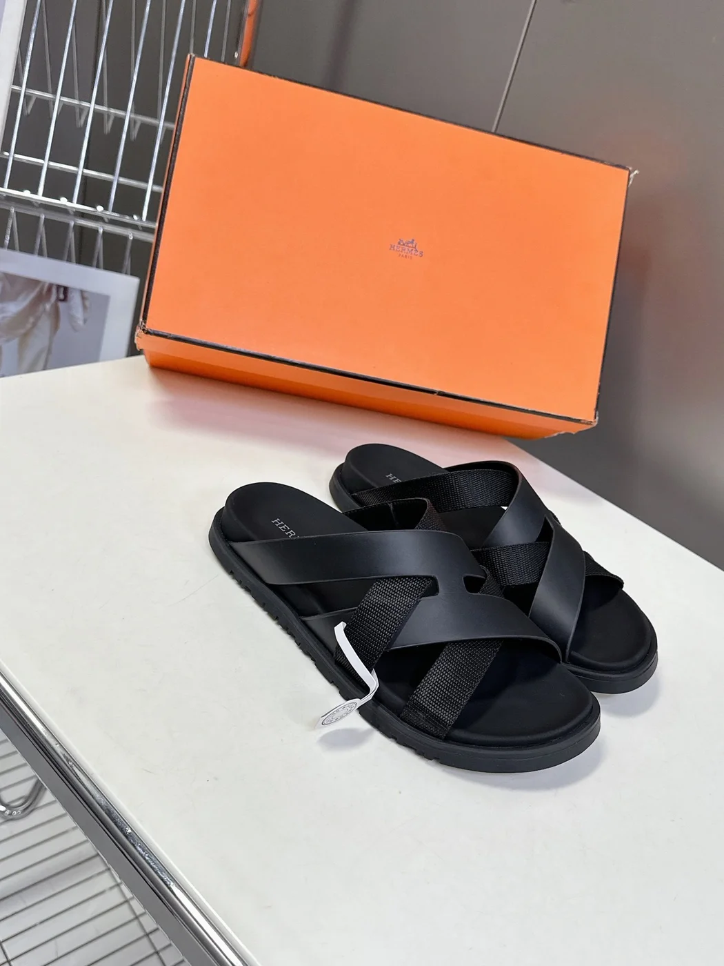 Hermès Women Black Leather And Fabric Sandals product view 3