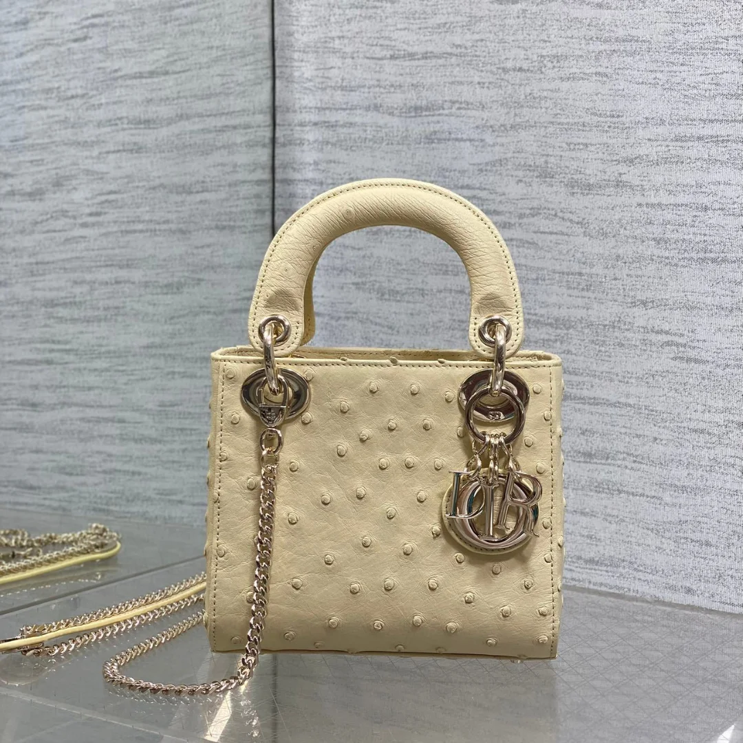 Dior Mini Lady Dior bag in Beige ostrich leather product view 1