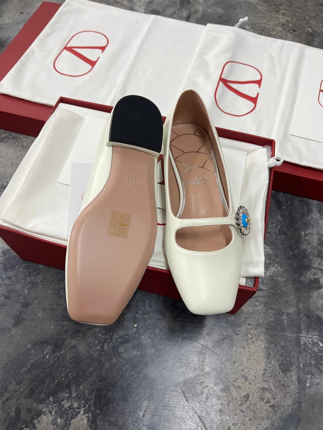 Valentino Women White Leather Embellished Flats product view 2