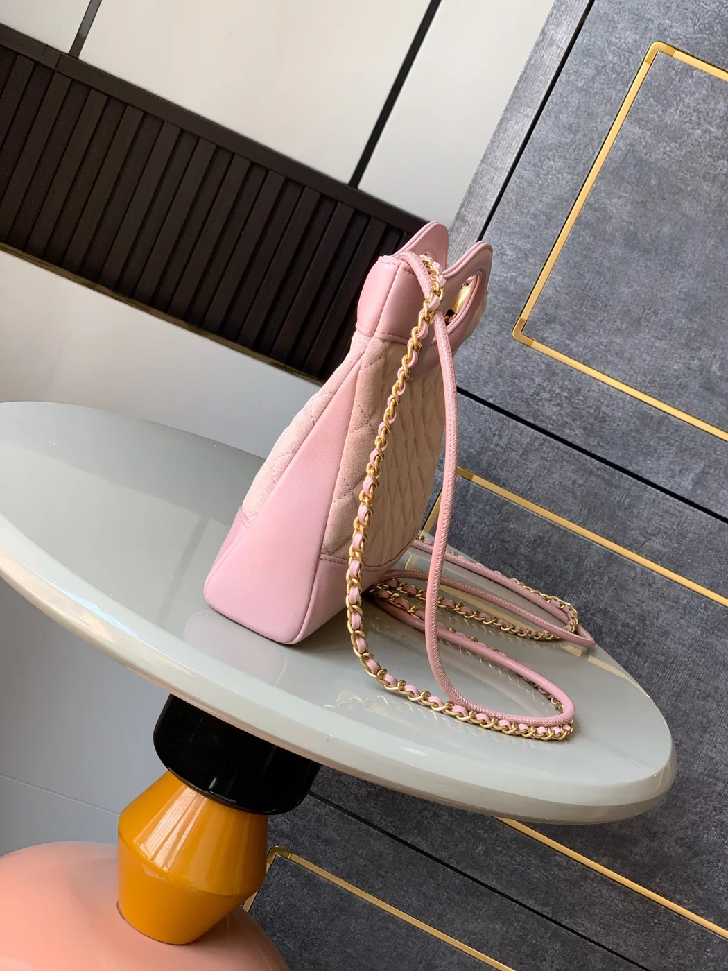 Chanel Calfskin Suede Quilted Mini 31 Shopping Bag — Light Pink product view 4
