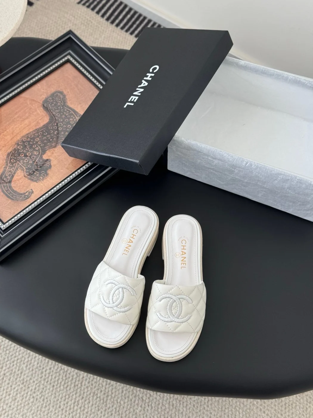 Chanel Women White Quilted Leather Slides — Tonal CC Detail product view 1
