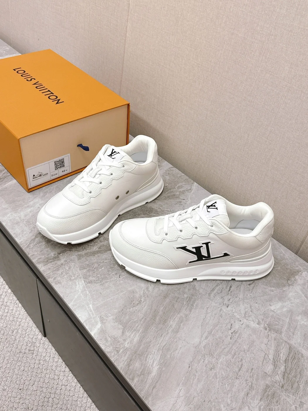Louis Vuitton Women White Leather Sneakers — Monogram Side Panels product view 3