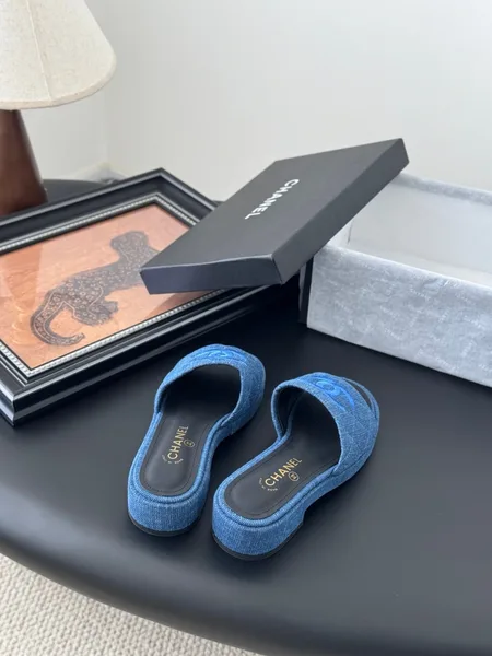 Chanel Women Blue Denim Slides — Tonal CC Detail product view 6
