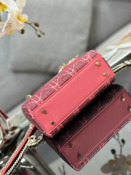 Dior Lady Pink Handbag with Beads 17x15x7cm product view 5