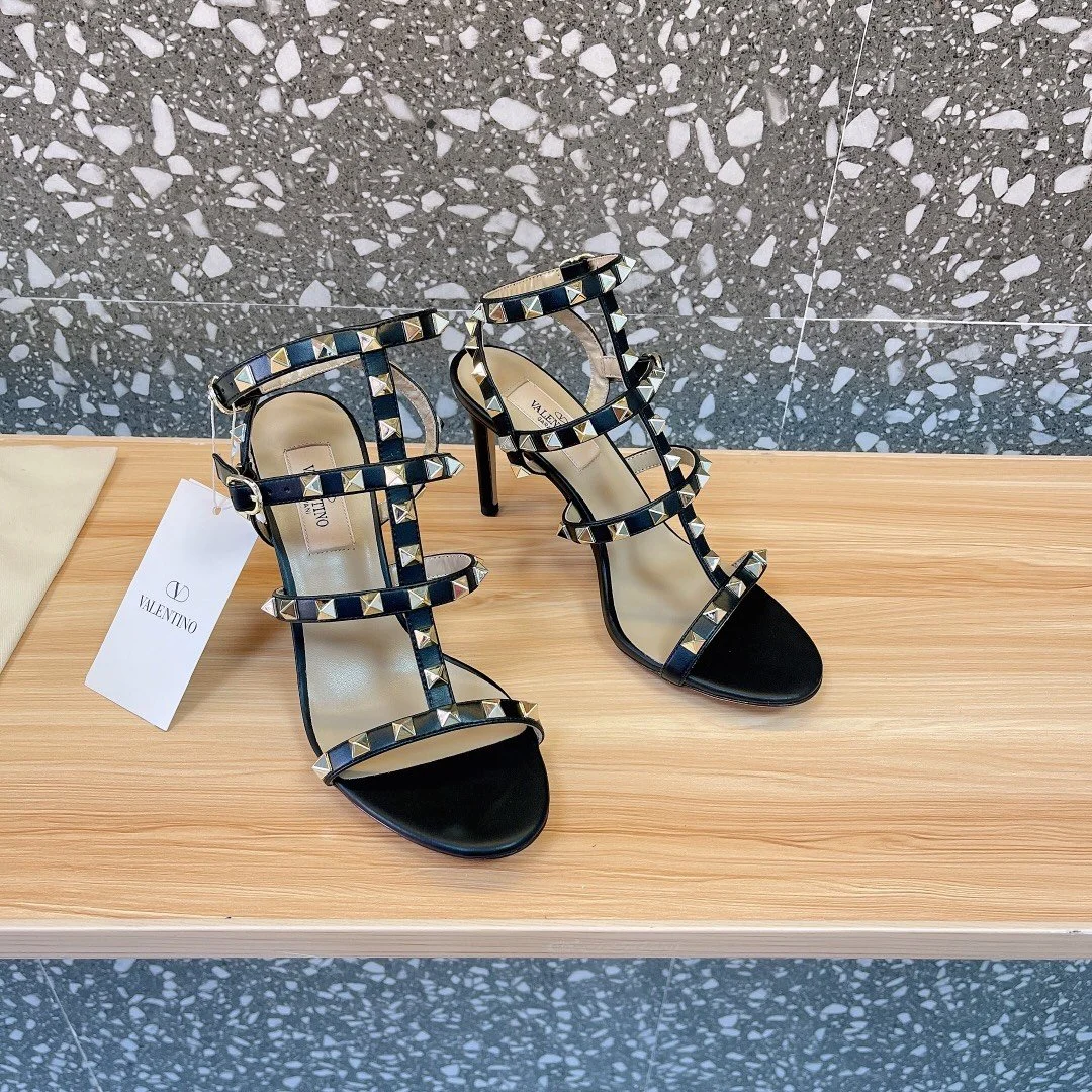 Valentino Women Black Leather Studded Strappy Heels product view 3