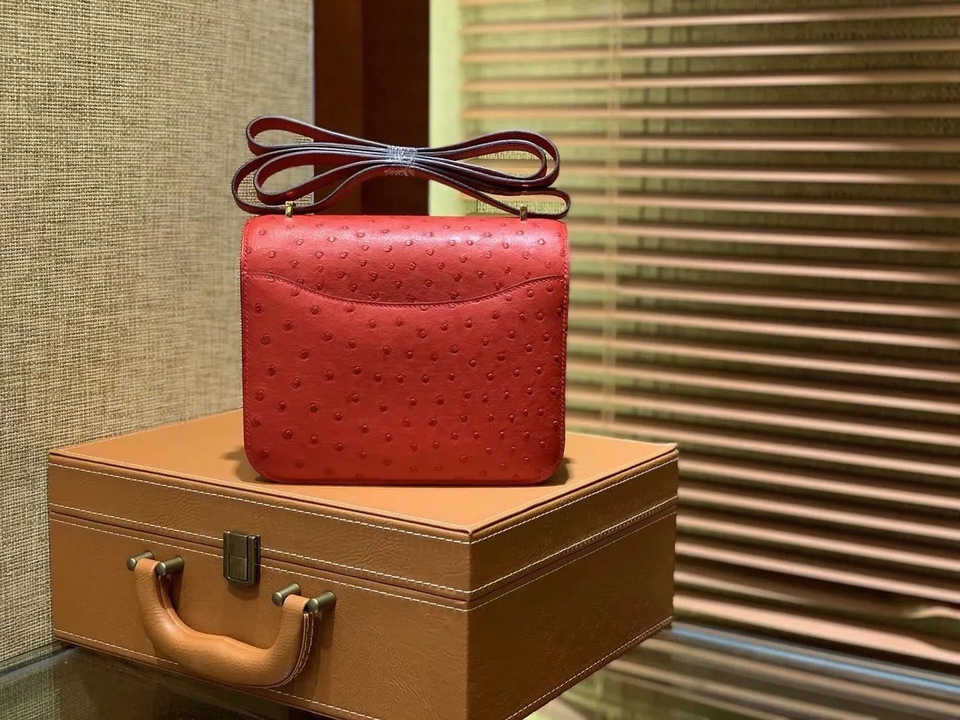 Hermès Rouge Vif Ostrich Constance Mini 18 gold hardware Bag product view 3