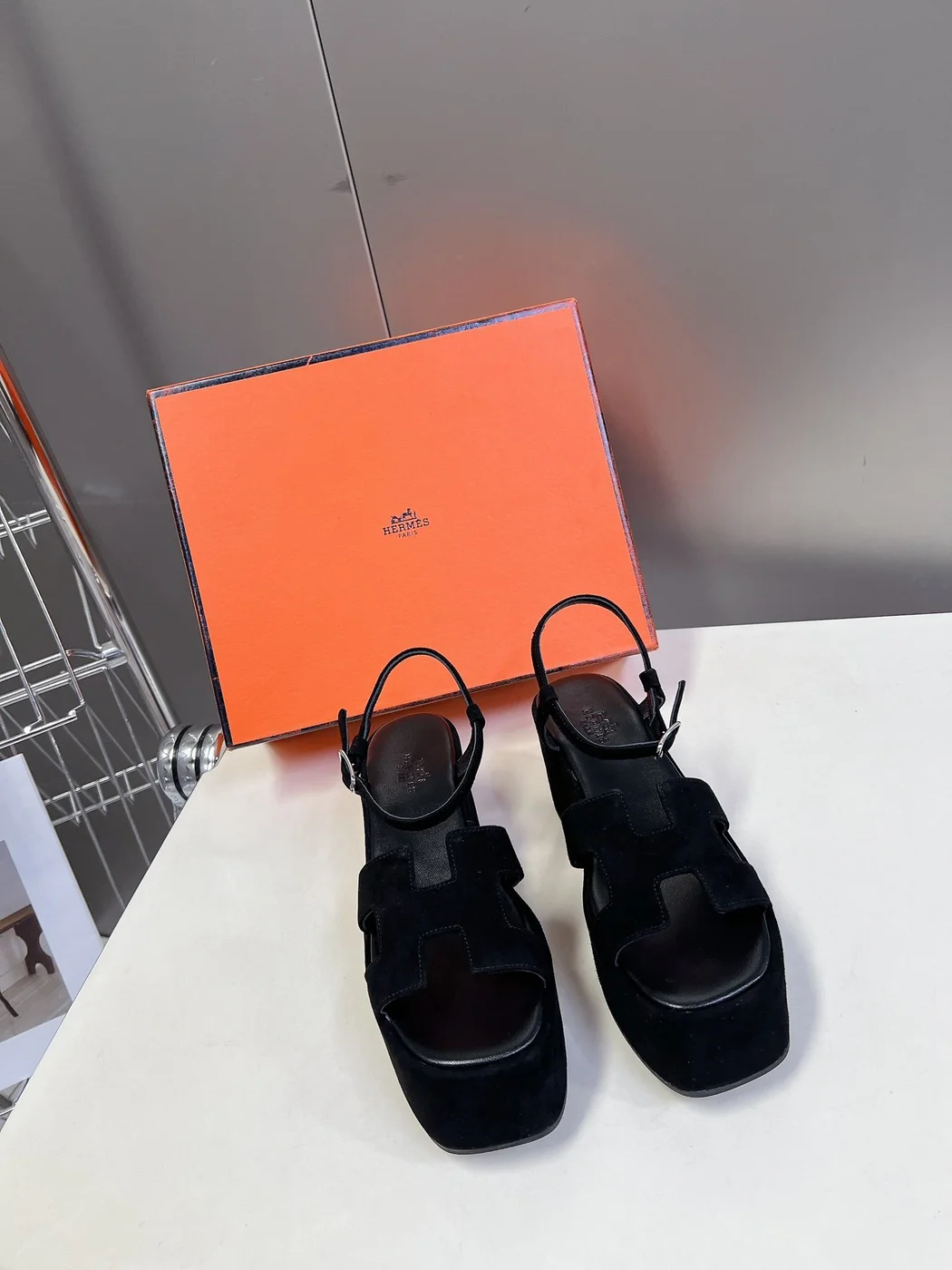 Hermès Women Black Suede Slingback Sandals product view 1