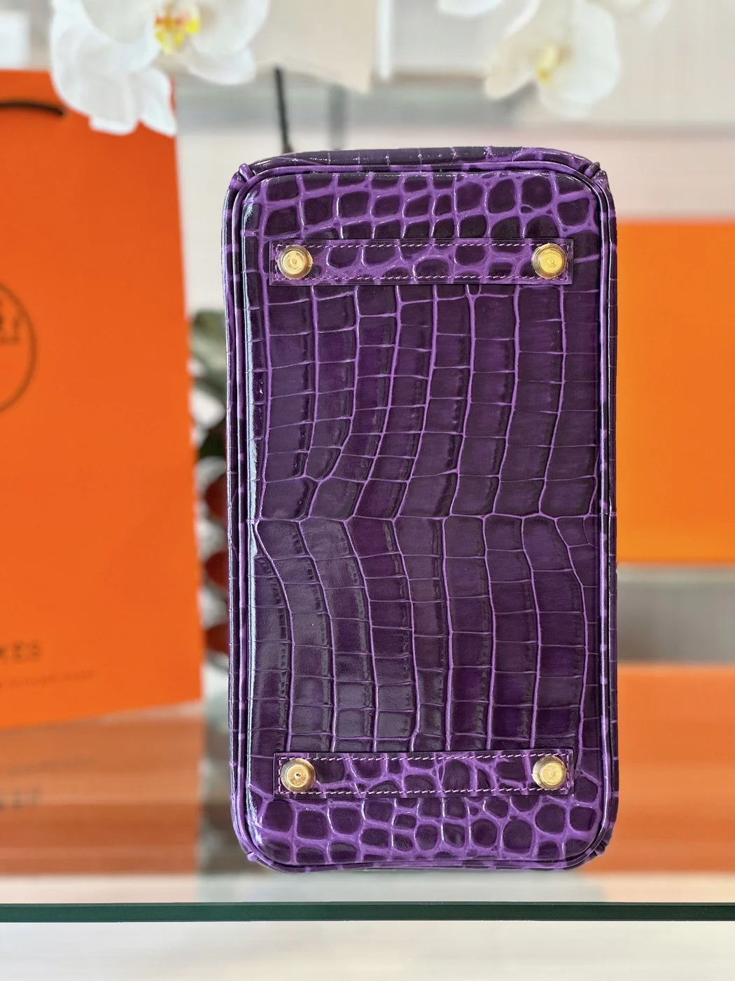 Hermès Birkin 30 Purple/Gold Crocodile Leather Gold Hardware – Custom Made Bag product view 8