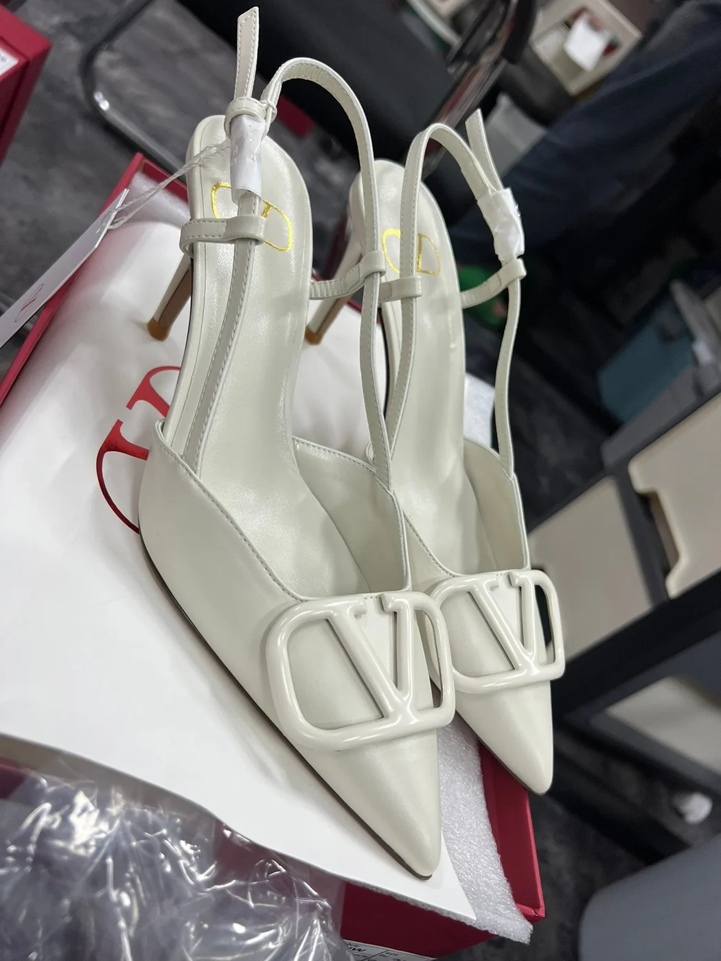 Valentino Women White Slingback Leather Pumps product view 2