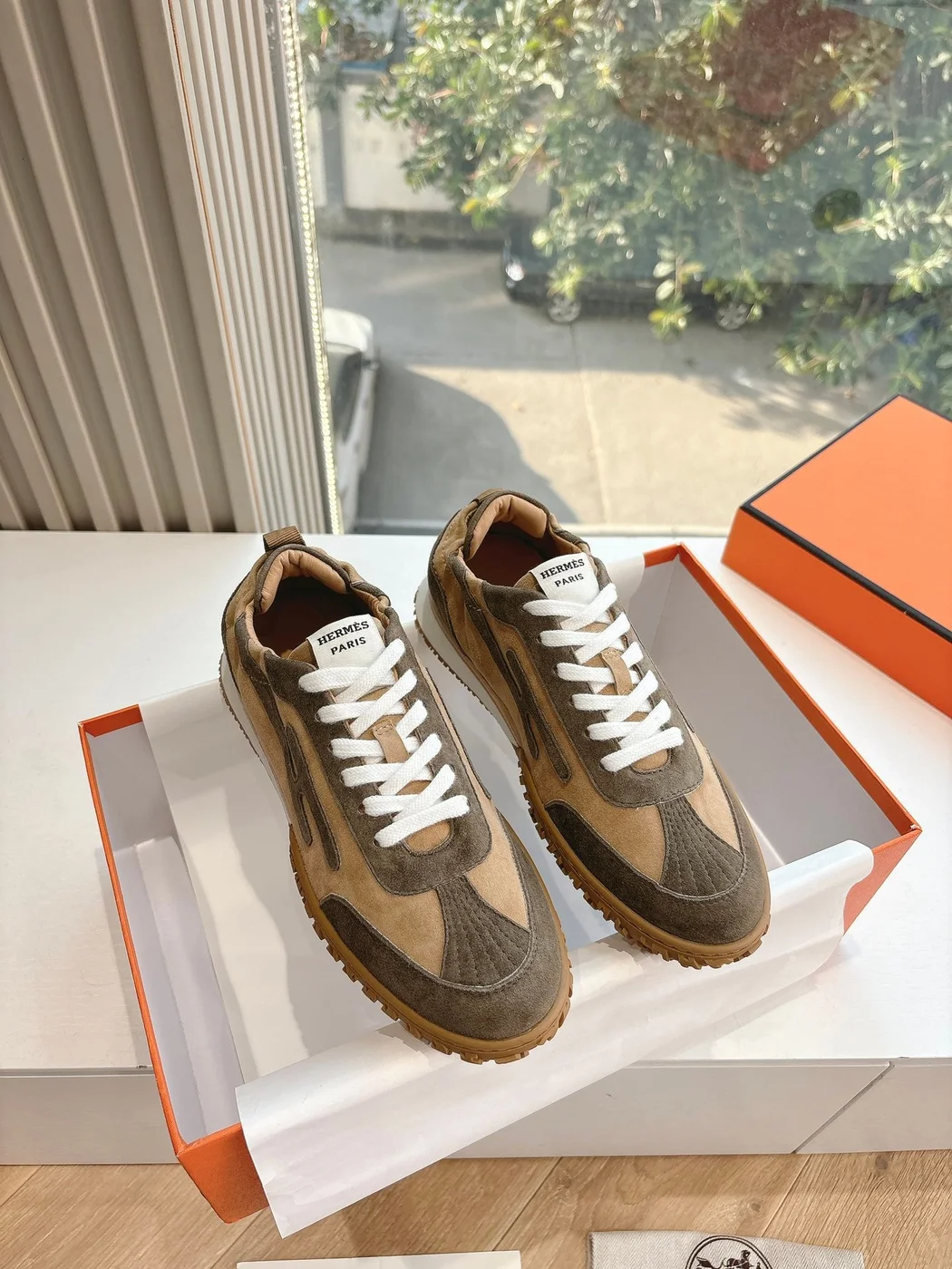 Hermès Women Brown Suede Sneakers product view 3