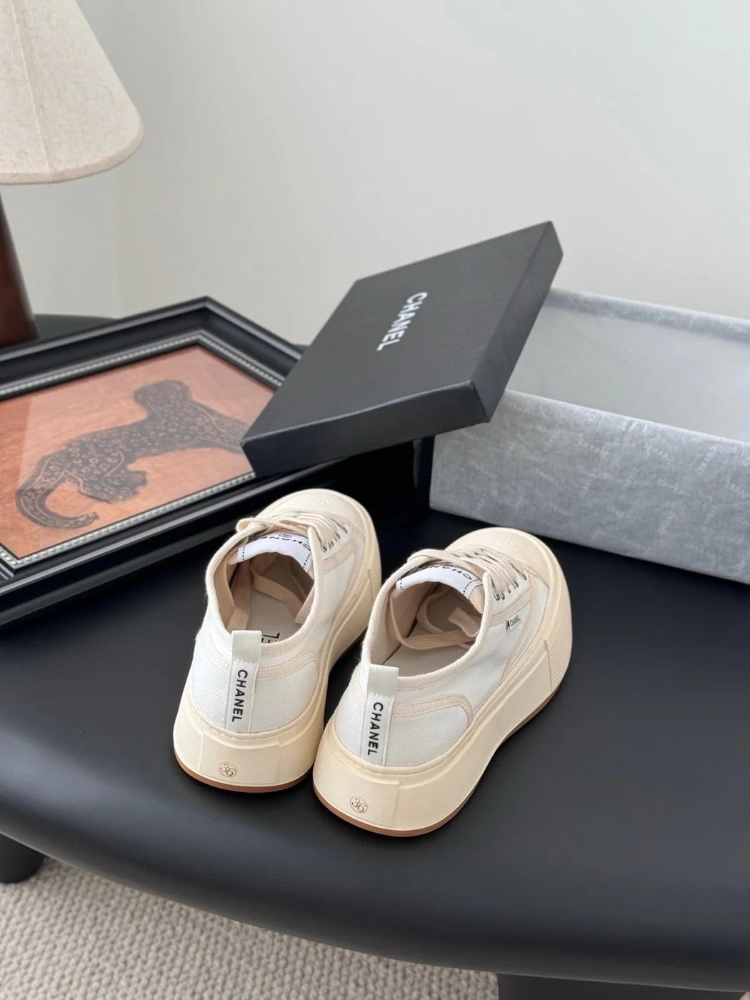 Chanel Women Beige Canvas And Rubber Sneakers product view 6