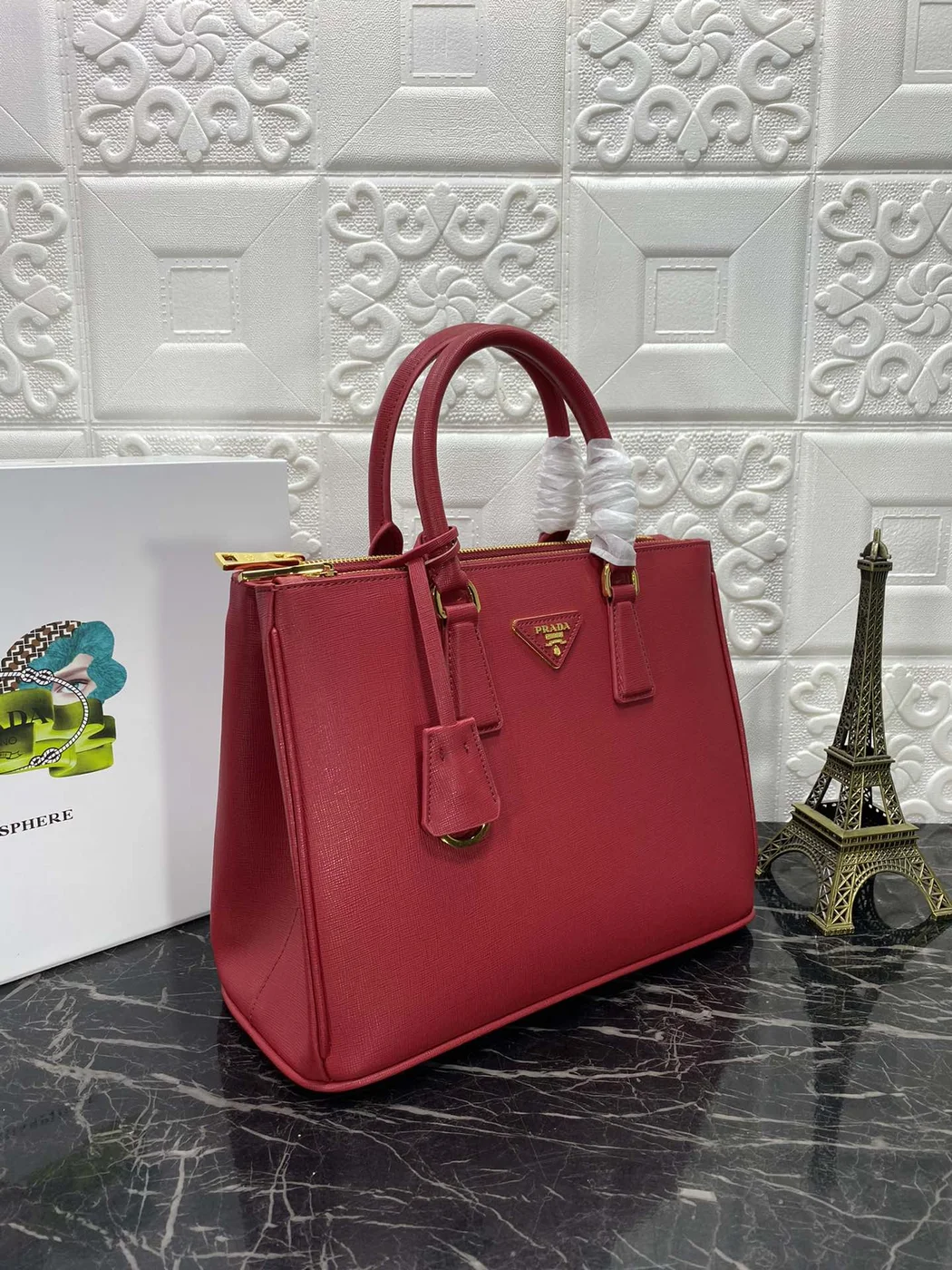 Prada Pra Galleria 32 Bag In Cherry Red Saffiano Leather product view 2