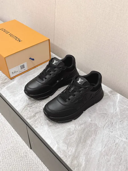 Louis Vuitton Women Black Leather Sneakers — Monogram Side Panels product photo