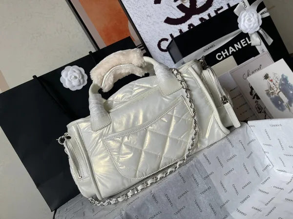 Chanel Cc Large 35 Bowling Bag In White Calfskin product view 6