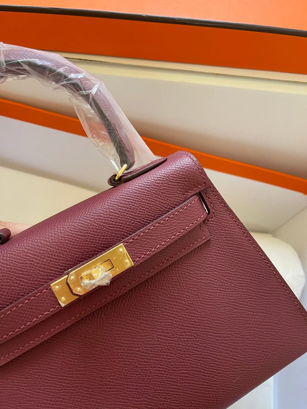 Hermès Mini 20 Bag In Garnet Red With Gold Hardware product view 6