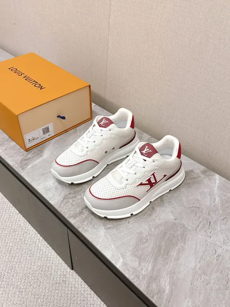 Louis Vuitton Women White Leather Red Accent Sneakers product photo