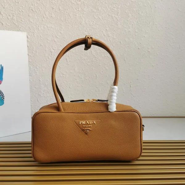 Prada Medium Leather Top-Handle Bag in Brown product photo