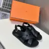 Hermès Women Black Leather Strappy Sandals — Wide Cross-Strap product view 3