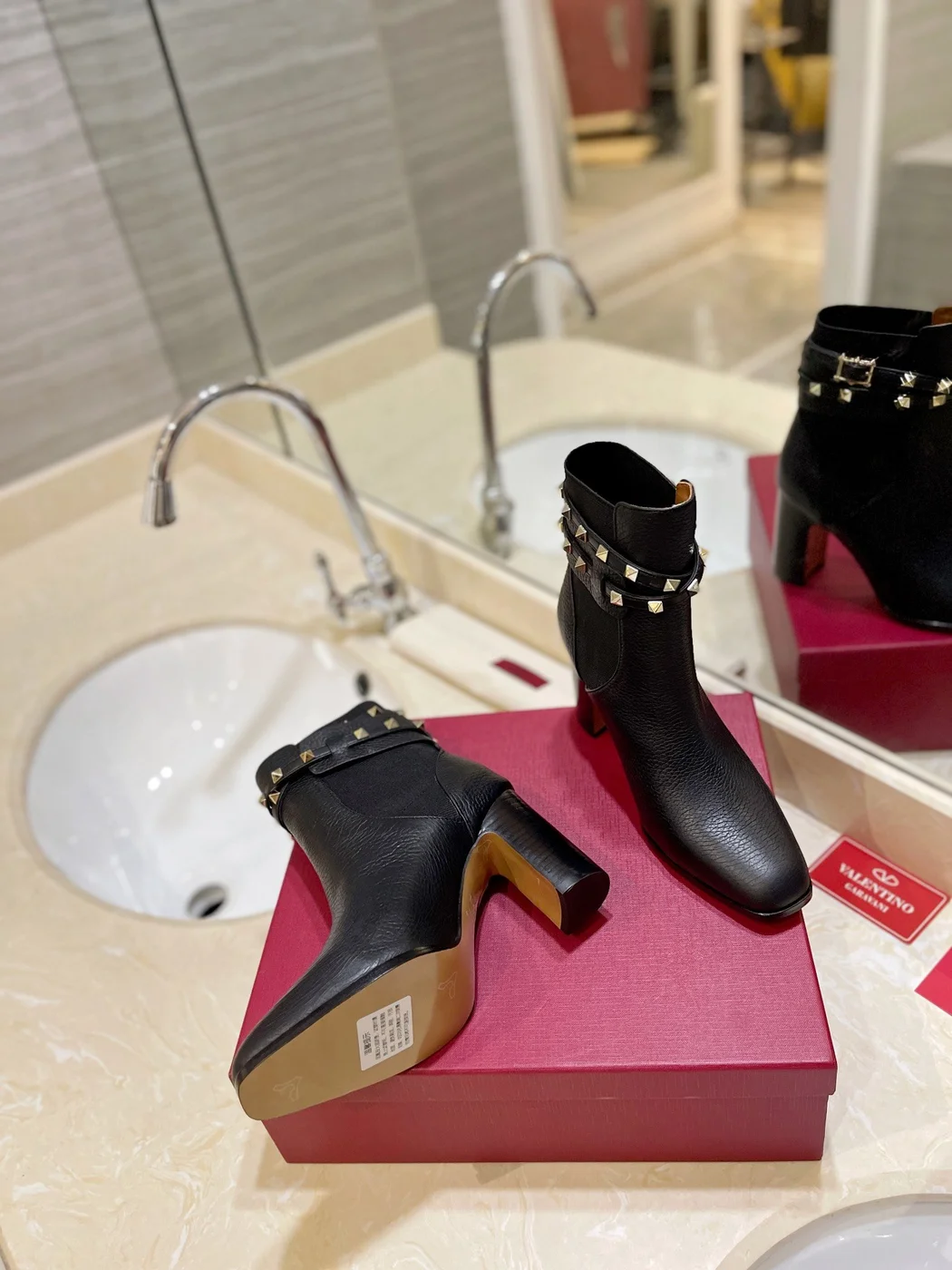 Valentino Women Black Leather Studded Ankle Boots — Studded Cuff product view 2