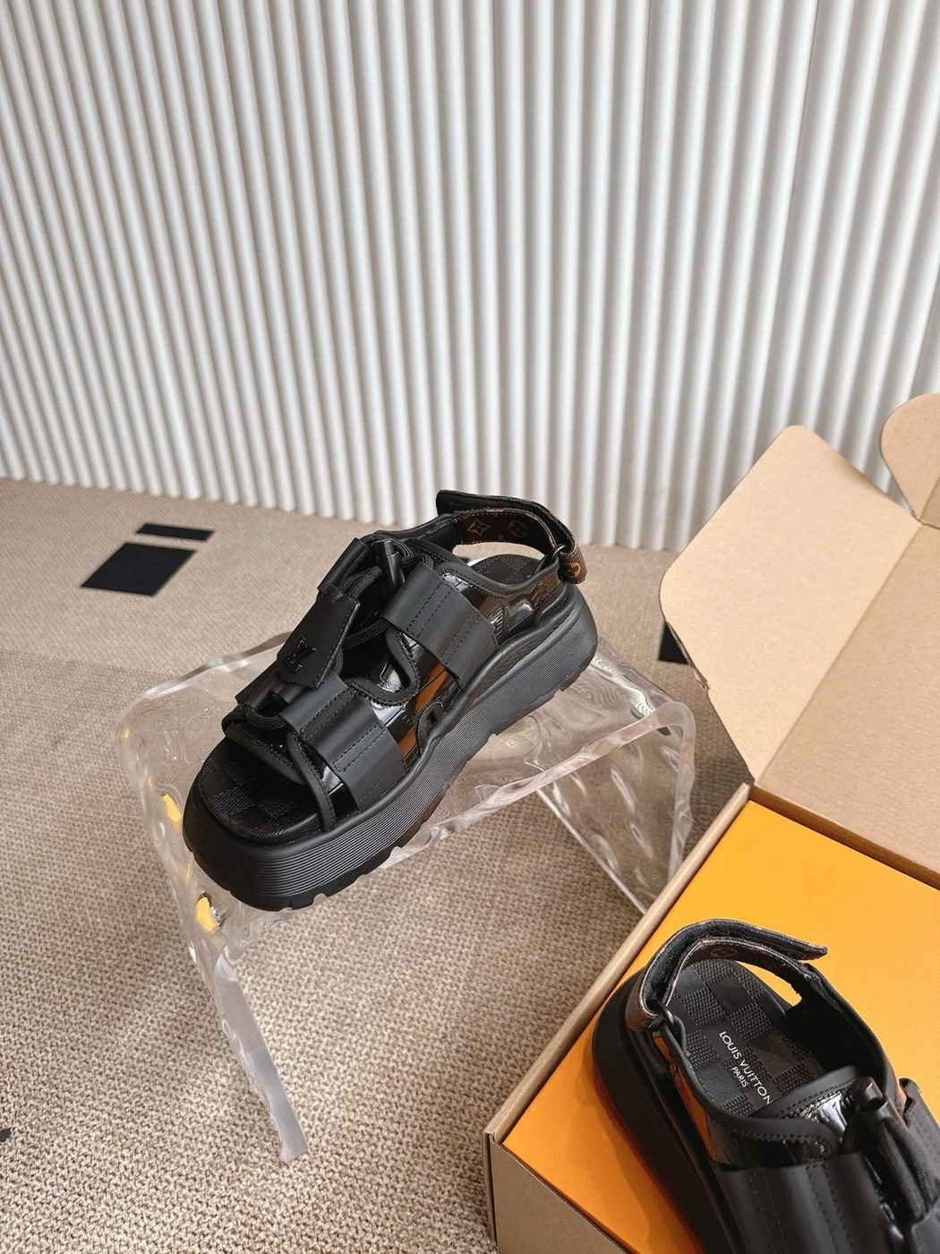 Louis Vuitton Women Black Leather Sporty Sandals product view 6