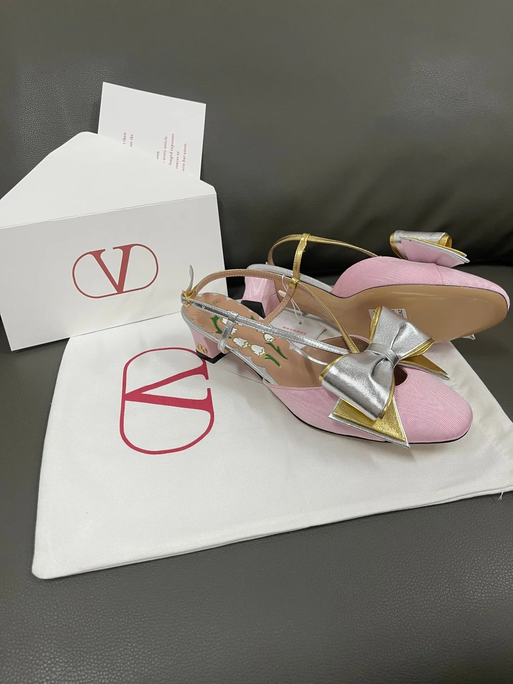 Valentino Women Pink And Gold Leather Flats product view 6
