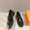Louis Vuitton Women Black Patent Leather Loafers — Tonal Patterned Upper product view 3