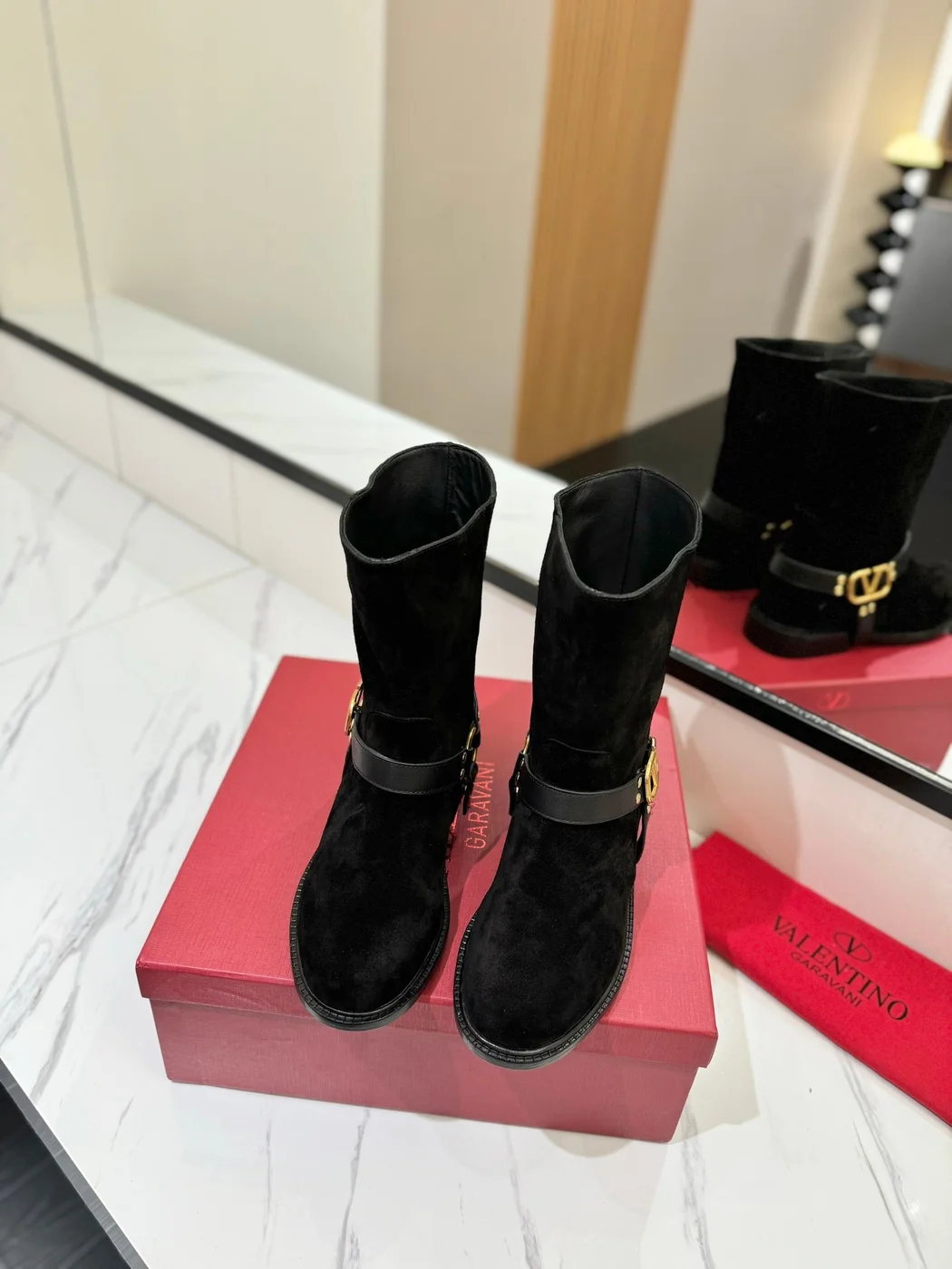 Valentino Women Black Suede Strap Boots — Ankle Height product view 4